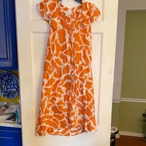 LOFT Silk Dress in Orange and Cream
